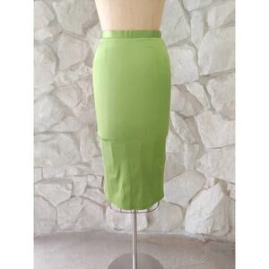 1990s Vintage Chartreuse Kelly Green Satin Wiggle Skirt | XS